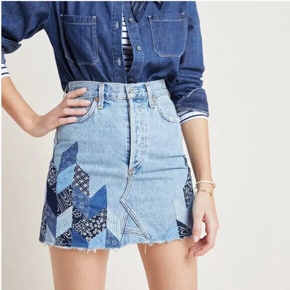 Anthropologie Dresses & Skirts - Anthropologie Citizens of Humanity Astrid Patchwork Denim Mini Skirt